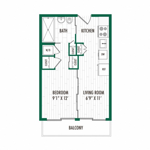 3ZERO3 New Apartments in Seattle, Washington 1x1 A MFTE Floor Plan